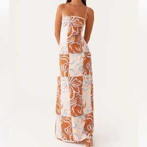 Peppermayo Brown and Blue Floral Maxi Dress